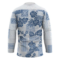 Vintage Hawaii Hockey Jersey Hibiscus Tapa Tribal With Hawaiian Quilt Pattern Blue - Polynesian Pride