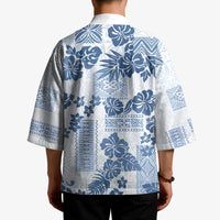 Vintage Hawaii Kimono Hibiscus Tapa Tribal With Hawaiian Quilt Pattern Blue - Polynesian Pride