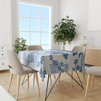 Vintage Hawaii Tablecloth Hibiscus Tapa Tribal With Hawaiian Quilt Pattern Blue LT9 - Polynesian Pride