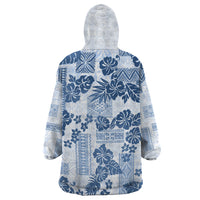 Vintage Hawaii Wearable Blanket Hoodie Hibiscus Tapa Tribal With Hawaiian Quilt Pattern Blue LT9 - Polynesian Pride
