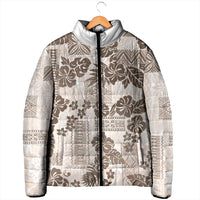 Vintage Hawaii Padded Jacket Hibiscus Tapa Tribal With Hawaiian Quilt Pattern Gold - Polynesian Pride
