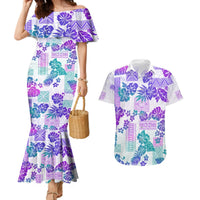 Vintage Hawaii Couples Matching Mermaid Dress and Hawaiian Shirt Hibiscus Tapa Tribal With Hawaiian Quilt Pattern Purple LT9 Purple - Polynesian Pride