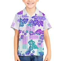 Vintage Hawaii Family Matching Summer Maxi Dress and Hawaiian Shirt Hibiscus Tapa Tribal With Hawaiian Quilt Pattern Purple LT9 Son's Shirt Purple - Polynesian Pride