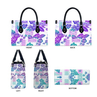 Vintage Hawaii Leather Bag Hibiscus Tapa Tribal With Hawaiian Quilt Pattern Purple - Polynesian Pride