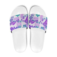 Vintage Hawaii Slide Sandals Hibiscus Tapa Tribal With Hawaiian Quilt Pattern Purple - Polynesian Pride