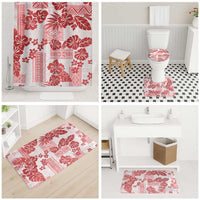 Vintage Hawaii Bathroom Set Hibiscus Tapa Tribal With Hawaiian Quilt Pattern Red - Polynesian Pride