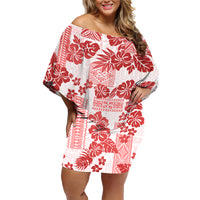 Vintage Hawaii Family Matching Off Shoulder Short Dress and Hawaiian Shirt Hibiscus Tapa Tribal With Hawaiian Quilt Pattern Red LT9 Mom's Dress Red - Polynesian Pride
