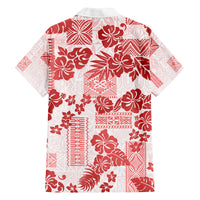 Vintage Hawaii Family Matching Summer Maxi Dress and Hawaiian Shirt Hibiscus Tapa Tribal With Hawaiian Quilt Pattern Red LT9 - Polynesian Pride