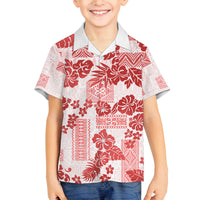 Vintage Hawaii Family Matching Summer Maxi Dress and Hawaiian Shirt Hibiscus Tapa Tribal With Hawaiian Quilt Pattern Red LT9 Son's Shirt Red - Polynesian Pride