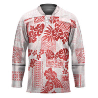 Vintage Hawaii Hockey Jersey Hibiscus Tapa Tribal With Hawaiian Quilt Pattern Red - Polynesian Pride
