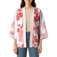 Vintage Hawaii Kimono Hibiscus Tapa Tribal With Hawaiian Quilt Pattern Red - Polynesian Pride
