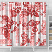 Vintage Hawaii Shower Curtain Hibiscus Tapa Tribal With Hawaiian Quilt Pattern Red LT9 - Polynesian Pride