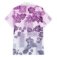 Vintage Hawaii Family Matching Short Sleeve Bodycon Dress and Hawaiian Shirt Hibiscus Tapa Tribal With Hawaiian Quilt Pattern Violet LT9 - Polynesian Pride