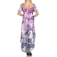 Vintage Hawaii Family Matching Summer Maxi Dress and Hawaiian Shirt Hibiscus Tapa Tribal With Hawaiian Quilt Pattern Violet LT9 - Polynesian Pride