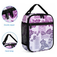 Vintage Hawaii Lunch Bag Hibiscus Tapa Tribal With Hawaiian Quilt Pattern Violet