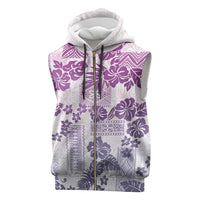 Vintage Hawaii Sleeveless Zip Hoodie Hibiscus Tapa Tribal With Hawaiian Quilt Pattern Violet - Polynesian Pride