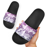 Vintage Hawaii Slide Sandals Hibiscus Tapa Tribal With Hawaiian Quilt Pattern Violet - Polynesian Pride