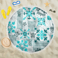 Hawaii Tapa Tribal Beach Blanket With Hawaiian Quilt Pattern Aqua LT9 One Size 150cm Aqua - Wonder Print Shop