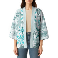 Hawaii Tapa Tribal Kimono With Hawaiian Quilt Pattern Aqua - Polynesian Pride