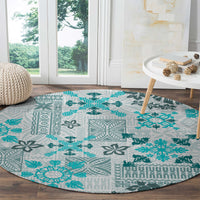 Hawaii Tapa Tribal Round Carpet With Hawaiian Quilt Pattern Aqua LT9 - Polynesian Pride
