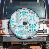 Hawaii Tapa Tribal Spare Tire Cover With Hawaiian Quilt Pattern Aqua LT9 - Polynesian Pride