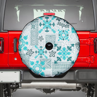 Hawaii Tapa Tribal Spare Tire Cover With Hawaiian Quilt Pattern Aqua LT9 - Polynesian Pride