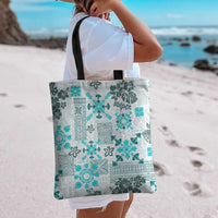 Hawaii Tapa Tribal Tote Bag With Hawaiian Quilt Pattern Aqua - Polynesian Pride