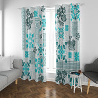 Hawaii Tapa Tribal Window Curtain With Hawaiian Quilt Pattern Aqua LT9 With Grommets Aqua - Polynesian Pride
