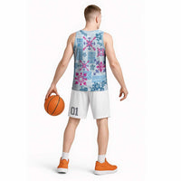 Hawaii Tapa Tribal Basketball Jersey With Hawaiian Quilt Pattern Blue - Polynesian Pride