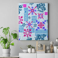 Hawaii Tapa Tribal Canvas Wall Art With Hawaiian Quilt Pattern Blue LT9 Blue - Polynesian Pride