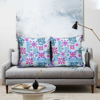 Hawaii Tapa Tribal Pillow Cover With Hawaiian Quilt Pattern Blue - Polynesian Pride