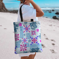 Hawaii Tapa Tribal Tote Bag With Hawaiian Quilt Pattern Blue - Polynesian Pride