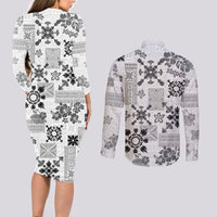 Hawaii Tapa Tribal Couples Matching Long Sleeve Bodycon Dress and Long Sleeve Button Shirt With Hawaiian Quilt Pattern Black LT9 - Polynesian Pride