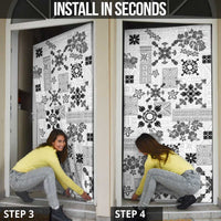 Hawaii Tapa Tribal Door Cover With Hawaiian Quilt Pattern Black - Polynesian Pride