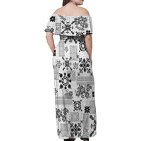 Hawaii Tapa Tribal Family Matching Off Shoulder Maxi Dress and Hawaiian Shirt With Hawaiian Quilt Pattern Black LT9 - Polynesian Pride