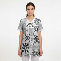 Hawaii Tapa Tribal Scrub Top With Hawaiian Quilt Pattern Black - Polynesian Pride