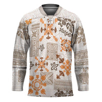 Hawaii Tapa Tribal Hockey Jersey With Hawaiian Quilt Pattern Gold - Polynesian Pride