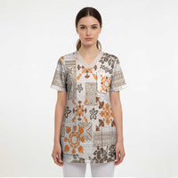 Hawaii Tapa Tribal Scrub Top With Hawaiian Quilt Pattern Gold - Polynesian Pride