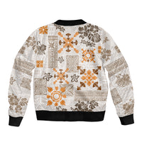 Hawaii Tapa Tribal Sleeve Zip Bomber Jacket With Hawaiian Quilt Pattern Gold LT9 - Polynesian Pride