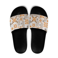 Hawaii Tapa Tribal Slide Sandals With Hawaiian Quilt Pattern Gold - Polynesian Pride