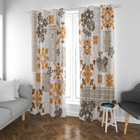 Hawaii Tapa Tribal Window Curtain With Hawaiian Quilt Pattern Gold LT9 With Grommets Gold - Polynesian Pride