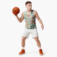 Hawaii Tapa Tribal Basketball Jersey With Hawaiian Quilt Pattern Green - Polynesian Pride