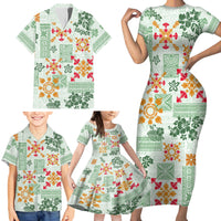 Hawaii Tapa Tribal Family Matching Short Sleeve Bodycon Dress and Hawaiian Shirt With Hawaiian Quilt Pattern Green LT9 - Polynesian Pride