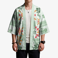 Hawaii Tapa Tribal Kimono With Hawaiian Quilt Pattern Green - Polynesian Pride
