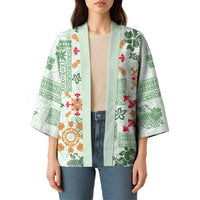 Hawaii Tapa Tribal Kimono With Hawaiian Quilt Pattern Green - Polynesian Pride