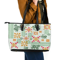 Hawaii Tapa Tribal Leather Tote Bag With Hawaiian Quilt Pattern Green LT9 - Polynesian Pride