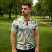 Hawaii Tapa Tribal Zipper Polo Shirt With Hawaiian Quilt Pattern Green - Polynesian Pride