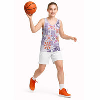 Hawaii Tapa Tribal Basketball Jersey With Hawaiian Quilt Pattern Violet - Polynesian Pride