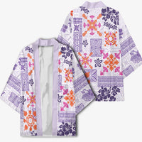Hawaii Tapa Tribal Kimono With Hawaiian Quilt Pattern Violet - Polynesian Pride