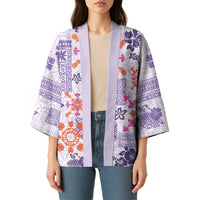 Hawaii Tapa Tribal Kimono With Hawaiian Quilt Pattern Violet - Polynesian Pride